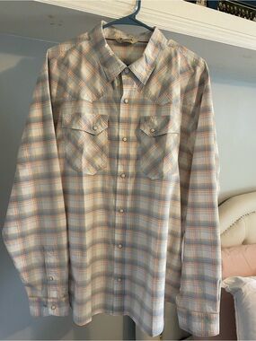 Simms Men's Plaid Button-Down Shirt - Light Blue & Peach